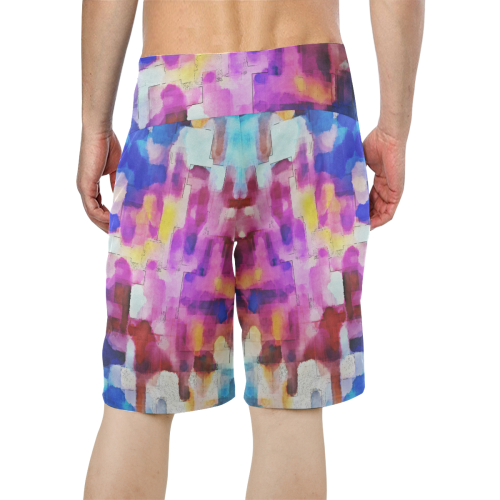 Blue pink watercolors Men's All Over Print Board Shorts (Model L16)