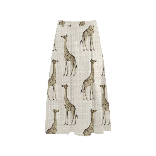 Linen Giraffe Animal Print Aoede Crepe Skirt (Model D16)