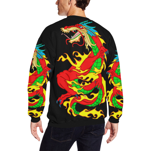 Red Chinese Dragon Black All Over Print Crewneck Sweatshirt for Men/Large (Model H18)