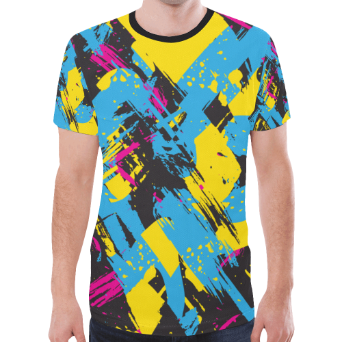 Colorful paint stokes on a black background New All Over Print T-shirt for Men (Model T45)