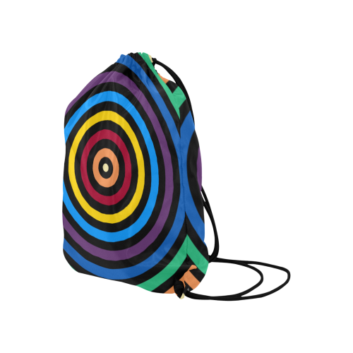 Rainbow Stripes Round Black Large Drawstring Bag Model 1604 (Twin Sides)  16.5"(W) * 19.3"(H)