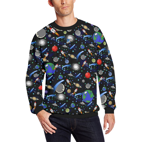 Galaxy Universe - Planets, Stars, Comets, Rockets Men's Oversized Fleece Crew Sweatshirt (Model H18)