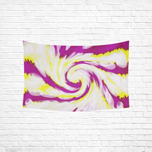 Pink Yellow Tie Dye Swirl Abstract Cotton Linen Wall Tapestry 60"x 40"