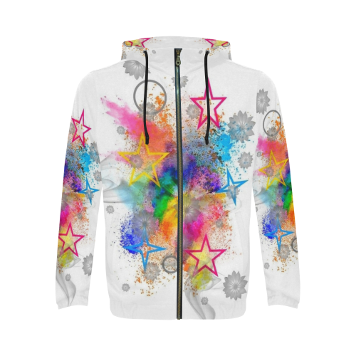 Stars Popart by Nico Bielow All Over Print Full Zip Hoodie for Men/Large Size (Model H14)