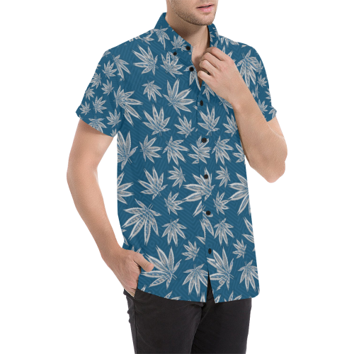 Blue and Grey Weed Pattern Men's All Over Print Short Sleeve Shirt (Model T53)