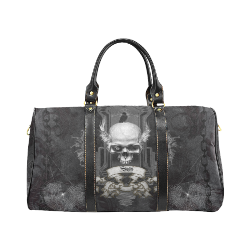 Skull with crow in black and white New Waterproof Travel Bag/Large (Model 1639)