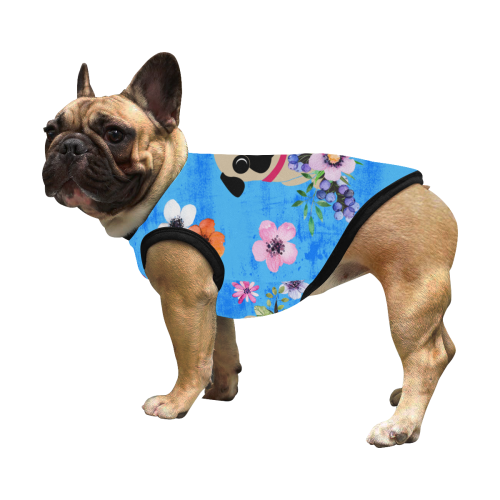 Fawn Pug In Flowers Dog Shirt All Over Print Pet Tank Top