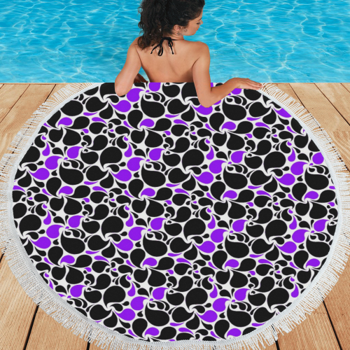 purple black paisley Circular Beach Shawl 59"x 59"