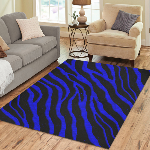 Ripped SpaceTime Stripes - Blue Area Rug7'x5'