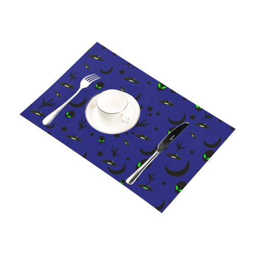 Alien Flying Saucers Stars Pattern Placemat 12’’ x 18’’ (Set of 2)