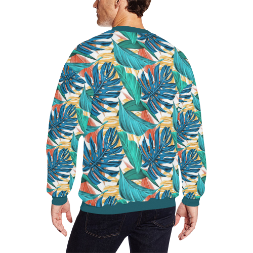 Tropical Jungle Leaves Men's Oversized Fleece Crew Sweatshirt/Large Size(Model H18)