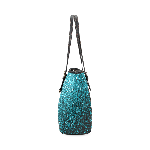Beautiful Aqua blue glitter sparkles Leather Tote Bag/Large (Model 1640)