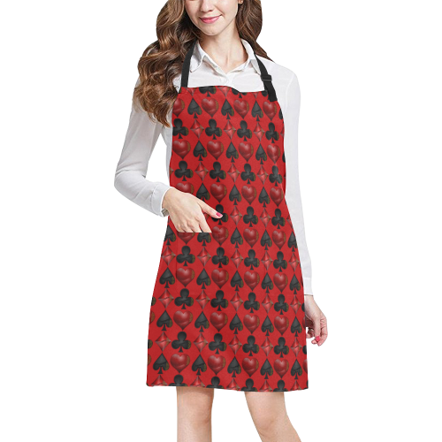 Las Vegas Black and Red Casino Poker Card Shapes / Red All Over Print Apron