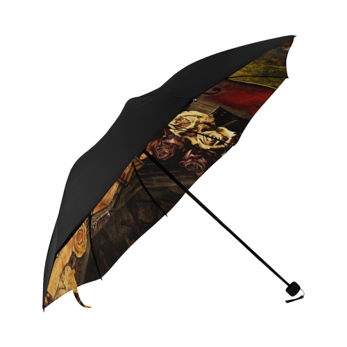 Steampunk Alchemist Mage Roses Celtic Skull Anti-UV Foldable Umbrella (Underside Printing) (U07)