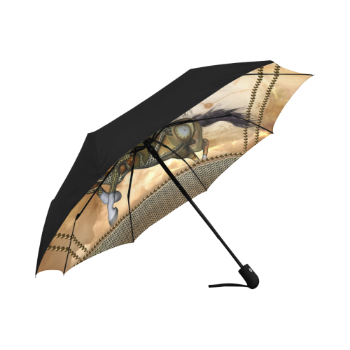 Aweseome steampunk horse, golden Anti-UV Auto-Foldable Umbrella (Underside Printing) (U06)