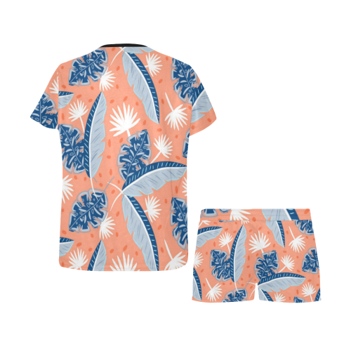 Tropical leaf flower hawaii shirt Women's Short Pajama Set