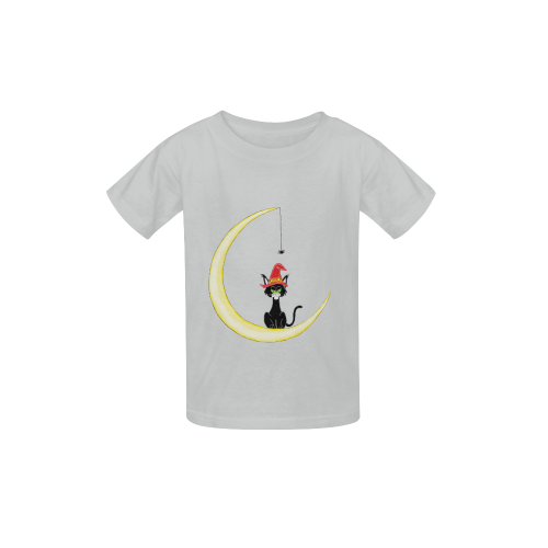 Halloween Cat Moon And Spider Grey Kid's  Classic T-shirt (Model T22)