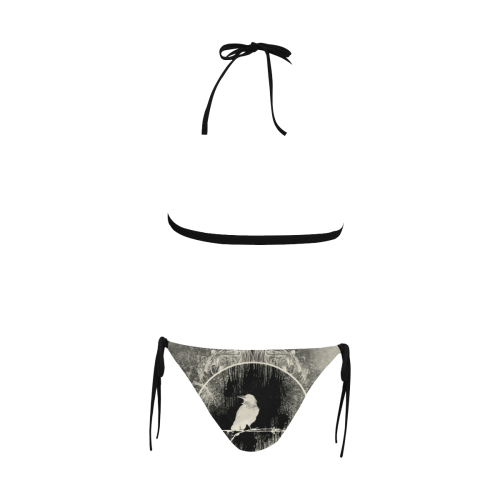 The crow with flowers, vintage design Buckle Front Halter Bikini Swimsuit (Model S08)