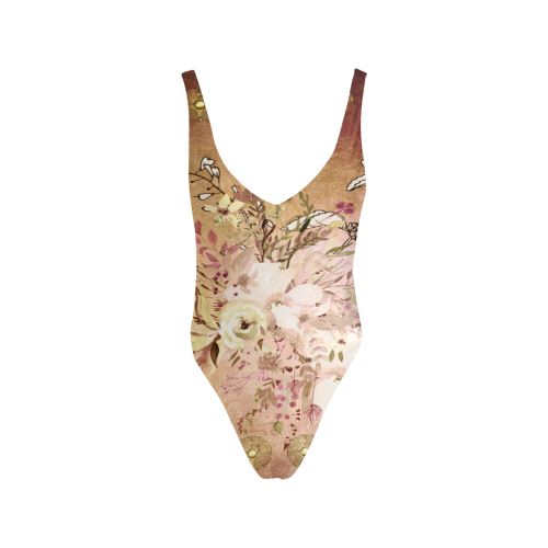 Wonderful floral design, vintage Sexy Low Back One-Piece Swimsuit (Model S09)