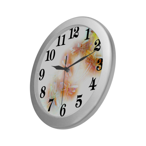 Watercolor dragonflies Silver Color Wall Clock