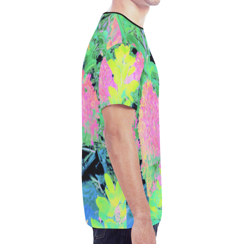 Fluorescent Yellow Smoke Tree with Pink Hydrangeas New All Over Print T-shirt for Men/Large Size (Model T45)