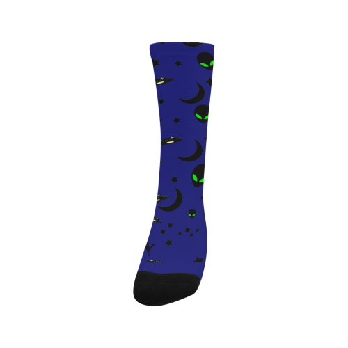 Alien Flying Saucers Stars Pattern on Blue Trouser Socks
