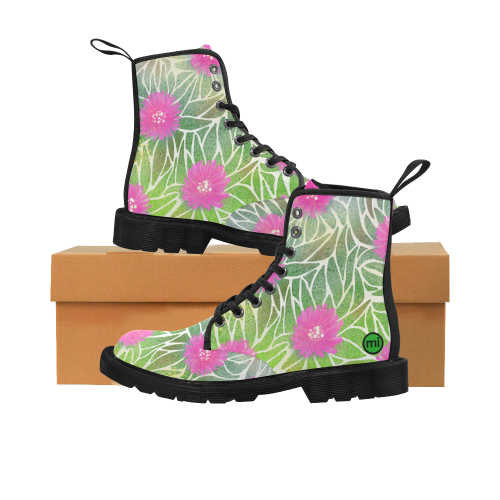 Pink Ice Plant Flowers. Inspired by California. Martin Boots for Women (Black) (Model 1203H)