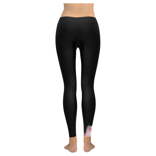 Black: Floating Pink Rose #LoveDreamInspireCo Women's Low Rise Leggings (Invisible Stitch) (Model L05)