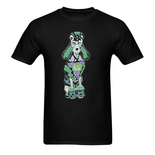 Sugar Skull Poodle Green Black Men's T-shirt in USA Size (Front Printing Only) (Model T02)