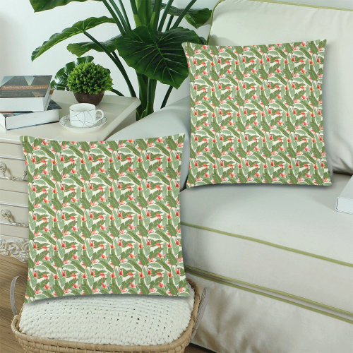 Tropical Banana Leaves Custom Zippered Pillow Cases 18"x 18" (Twin Sides) (Set of 2)