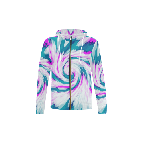 Turquoise Pink Tie Dye Swirl Abstract All Over Print Full Zip Hoodie for Kid (Model H14)