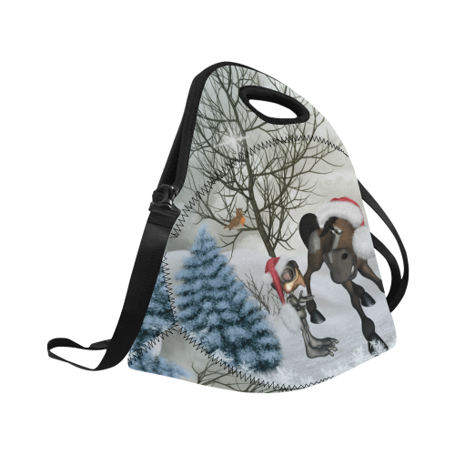 Christmas cute bird and horse Neoprene Lunch Bag/Large (Model 1669)