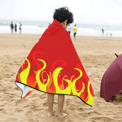 Fire and Flames on Red Kids' Hooded Bath Towels