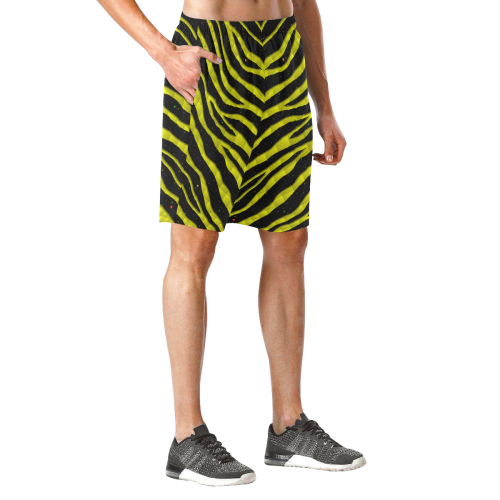Ripped SpaceTime Stripes - Yellow Men's All Over Print Elastic Beach Shorts (Model L20)