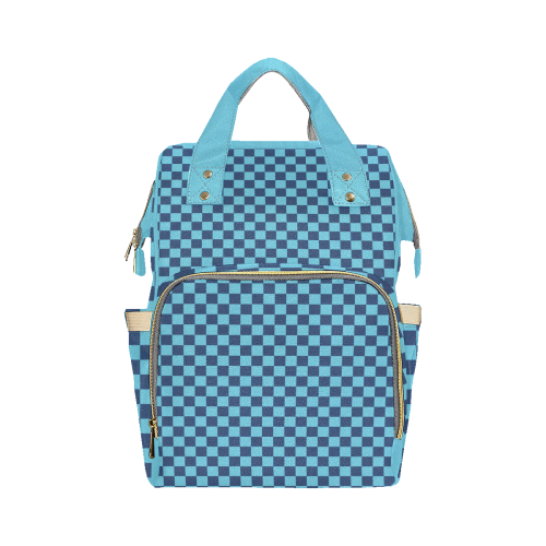 Dark Blue and Light Blue Checkerboard Multi-Function Diaper Backpack/Diaper Bag (Model 1688)