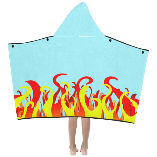 Fire and Flames on Blue Kids' Hooded Bath Towels