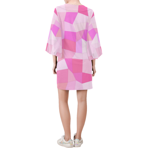 Bright Pink Mosaic Bell Sleeve Dress (Model D52)