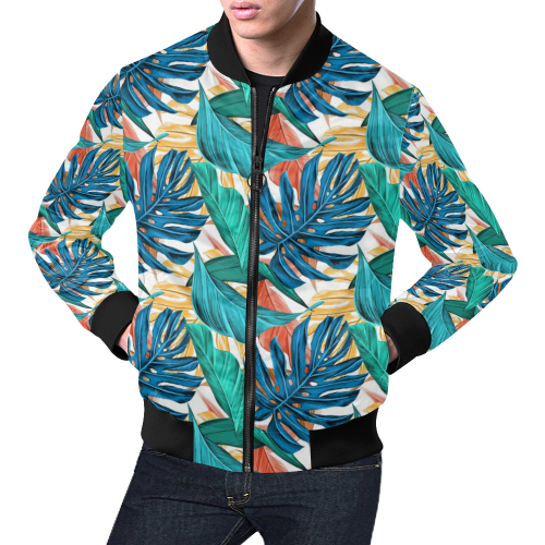 Tropical Jungle Leaves All Over Print Bomber Jacket for Men (Model H19)
