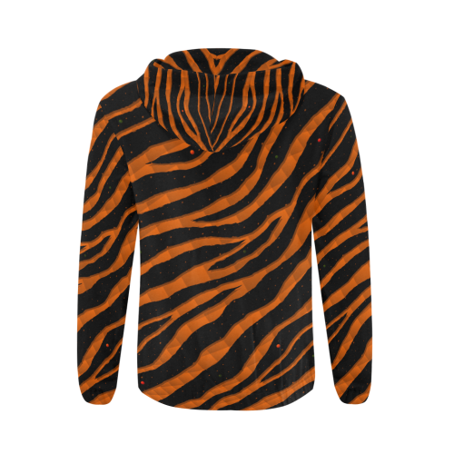 Ripped SpaceTime Stripes - Orange All Over Print Full Zip Hoodie for Men/Large Size (Model H14)