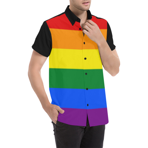 Gay Pride Rainbow Flag Stripes Men's All Over Print Short Sleeve Shirt (Model T53)