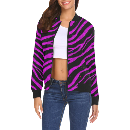Ripped SpaceTime Stripes - Pink All Over Print Bomber Jacket for Women (Model H19)