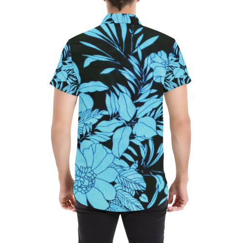 blue floral watercolor Men's All Over Print Short Sleeve Shirt (Model T53)