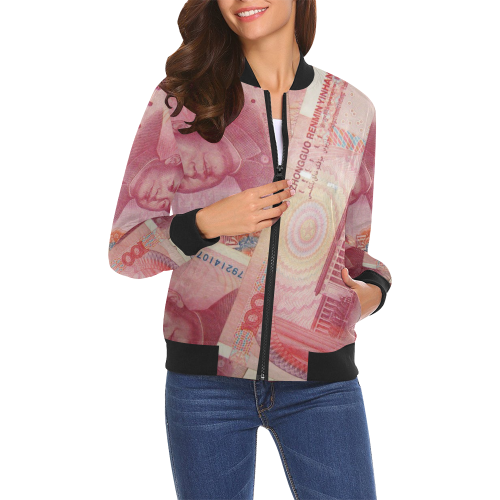 CHINESE YUAN All Over Print Bomber Jacket for Women (Model H19)