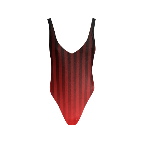 Vertical Red Stripes Sexy Low Back One-Piece Swimsuit (Model S09)