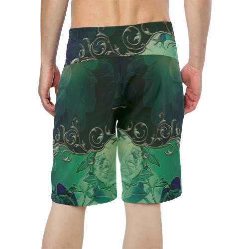 Green floral design Men's All Over Print Board Shorts (Model L16)