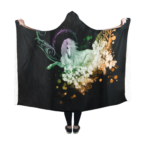 Beautiful unicorn with flowers, colorful Hooded Blanket 60''x50''