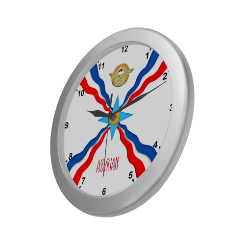 Assyrian Flag Silver Color Wall Clock