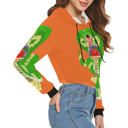 Good And Evil Orange All Over Print Crop Hoodie for Women (Model H22)