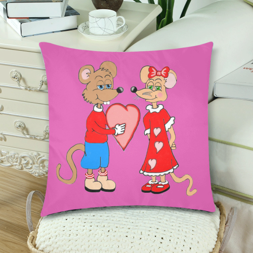 Love Mice Pink Custom Zippered Pillow Cases 18"x 18" (Twin Sides) (Set of 2)
