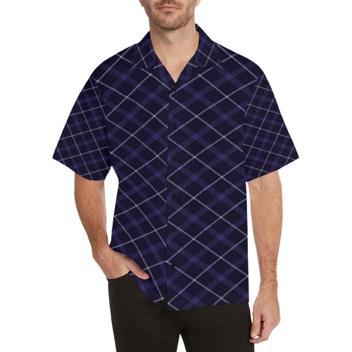 royal blue plaid black buttons Hawaiian Shirt (Model T58)